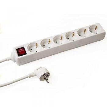 Regleta alargador 6 enchufes con cable de 1.5, 3.0 y 5.0 metros e interruptor, Color Blanco