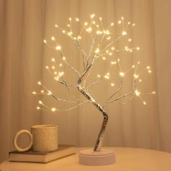 Shatchi 50‑cm Tree Lamp with 108 LEDs – Birch Twig Design, USB or Battery Power, Bright Yellow Tabletop Bonsai (500 mm)