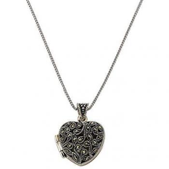 Zeeme Kette mit Anhänger »Silber 925 oxidiert Medaillon Herz-Form mit 25x Markasit«