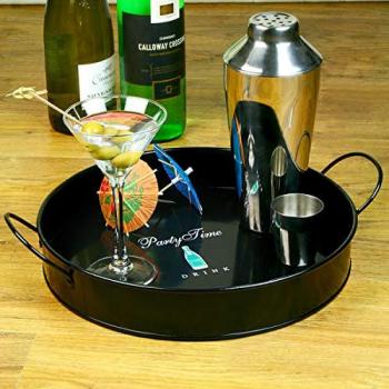 Bartender's 12 Inch Round Tray with Handles for Cocktails