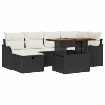 Ensemble de Mobilier de Jardin 7 Pièces en Rotin Poly Noir