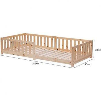 Lit enfant 80×160 cm, barreau anti‑chute, sommier à lattes – finition naturelle