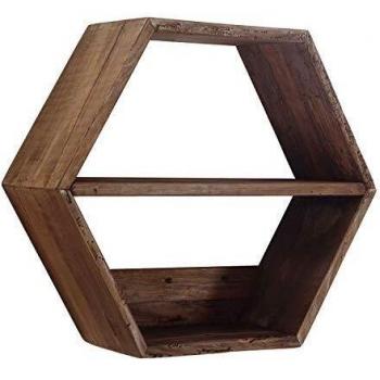 Pixie, Estante de Pared Hexagonal, Estantería Auxiliar, Acabado en Madera de Pino Reciclado, Medidas: 51 cm