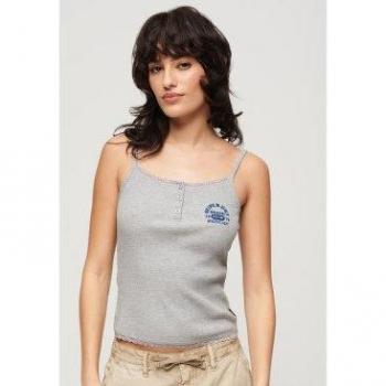 Top Gris Essential Superdry para Mujer con Tirantes y Bordado de Botones