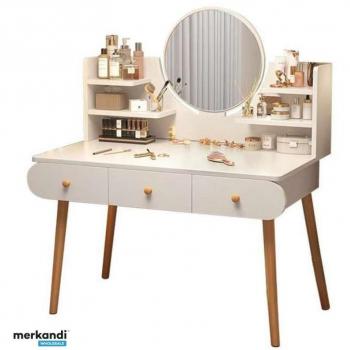 Modern White Vanity Table with Built‑In Mirror – 3 Drawers