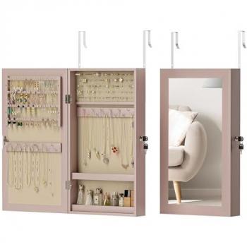 Espejo joyero Homcom con forro beige y cerradura – decoración elegante