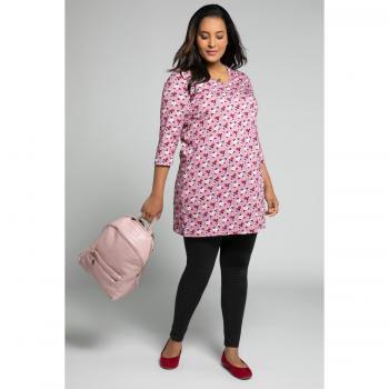 Maglia a maniche 3/4 con scollo a V e stampa di rose, Donna, Rosa, Taglia 52/54, Cotone