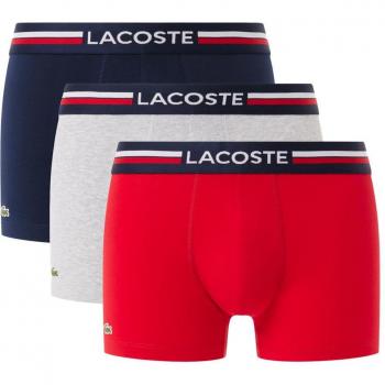 Conjunto de Boxers Lacoste L – Estilo em Três Tons: Vermelho, Azul Marinho e Branco