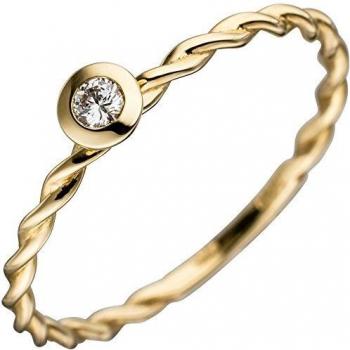Damen‑Goldring JOBO – 585 Gelbgold, Einzel-Diamant (Brillant) 0,05 ct – Größe 56