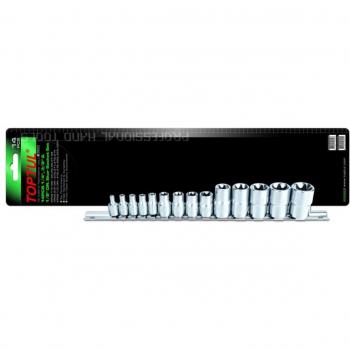 Jeu de douilles 14 Profilé en E TOPTUL Acier chrome vanadium 1/2, 1/4, 3/8 à tête carrée