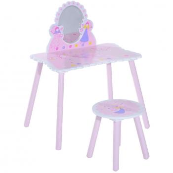 HOMCOM Pink Fairy Dressing Table Play Set