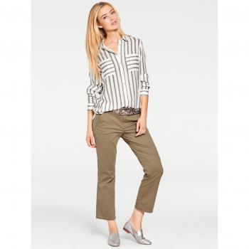 HEINE Klassische Bluse Damen 40 Grau ecru 100 % Viskose gemustert Langarm