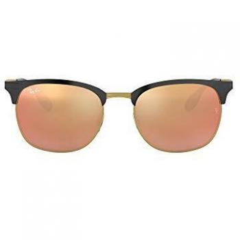 Ray-Ban 3538 Unisex Sunglasses Black Gold Frame Light Brown Mirrored Pink Lens