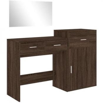 Lattenrost 3-tlg. Schminktisch-Set Braun Eichen-Optik Holzwerkstoff, vidaXL