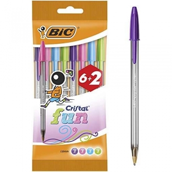 Set di Penne Bic 8 colori Viola Verde Blu Pink Trasparente
