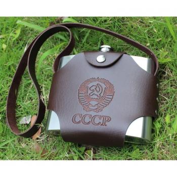 Leather Covered 32oz Stainless Steel Wine Flask for Travel