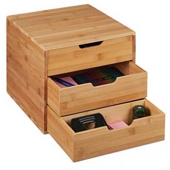 Cassettiera Organizer da Scrivania, 3 Cajoni, Portaoggetti Naturale 26x30x31 cm