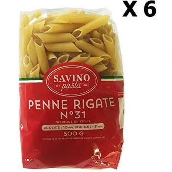 Lot de 6 Pâtes Penne Rigate Savino