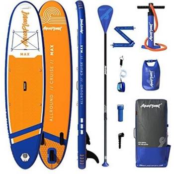Orange SUP Adventure Pack – 10.6 ft AQUAPLANET Inflatable Paddle Board with Fin, Paddle, Pump, Repair Kit & Carry Gear