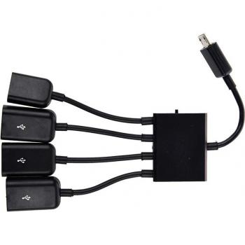 Cargador Concentrador MicroUSB 4‑Puertos en Negro