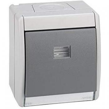 Pulsador gris 10ax 250v con luminoso IP55 Simon 44 Aqua 4490160-035