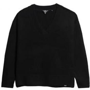 Pull superdry femme, couleur noire, col en V – Taille 36
