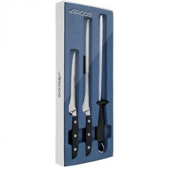 Set Jamonero Arcos Manhattan Negra: cuchillos y chaira
