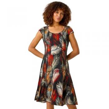 Robe Verte à Imprimé Palmier Roman