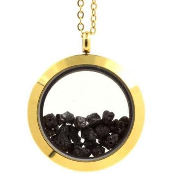 Collier Diamant Noir Brut – Médaillon 30 mm – Or et Noir