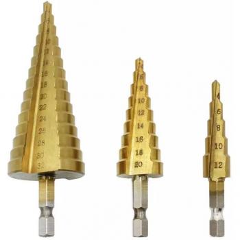 3pc Metric Step Drill Bit Set with Titanium Coating