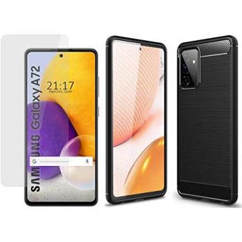 Funda Gel Tipo Carbono + Protector Cristal Templado para Samsung Galaxy A72