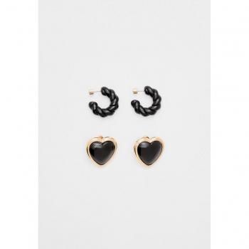 Set Nero Orecchini a Cerchio e Cuore Stradivarius
