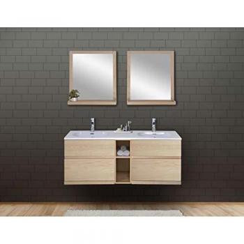 Mueble lavabo en roble con plan de resina Enio 140 cm y espejo