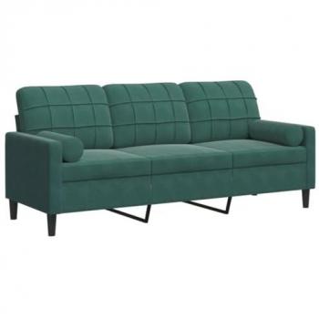 Sofá verde oscuro de terciopelo 180 cm con cojines para 3 plazas
