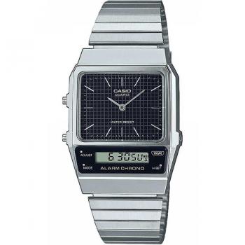 Casio AQ‑800E‑1A Retro Vintage: Pulsera Gris Plata y Dial Negro