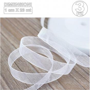 Decorazioni Addobbi Organza: 3 rotoli nastro bianco