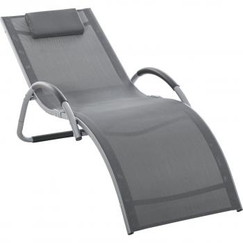 Outsunny Gartenliege mit Kissen, ergonomische Relaxliege, Aluminium/Texteline, Dunkelgrau, 160 x 60 x 65 cm