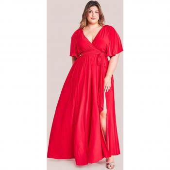 Plus Wrap Front Maxi With Flutter Sleeves