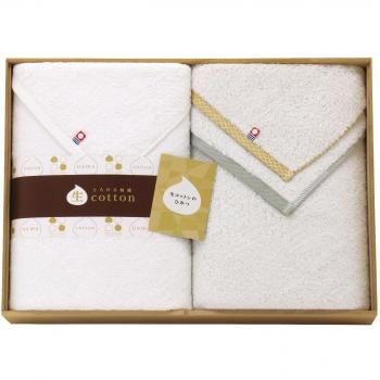 Japan-Made Tokuda Imabari White-Beige Towel Pair in Wooden Case