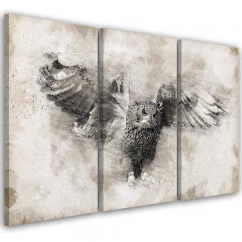 Toile en Trois Volets Oiseaux Vintage Gris 60x40