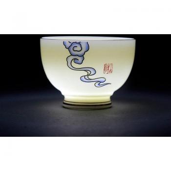 Fine Suet Jade Ceramic Teacup with Three-Talent Cover
