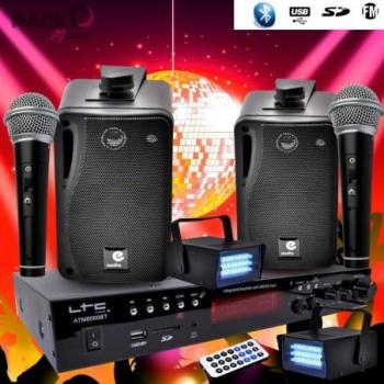 Mini Studio Kids Hi‑Fi 100 W : 2 micros USB/SD/Bluetooth, radio FM + 2 jeux LED & câbles