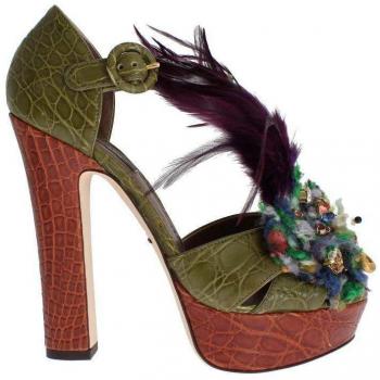Dolce & Gabbana Women's Crystal Crocodile Leather Sandals