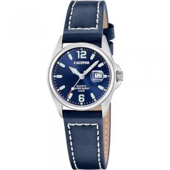 Quarzuhr CALYPSO WATCHES Basic, Damen Armbanduhr, Lederarmband, analog, Tag