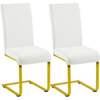 Duo de chaises modernes blanches à balançoire avec pieds en métal doré pour bureau et salon