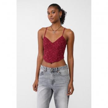 Stradivarius Burgundy Strappy Lace Top XL