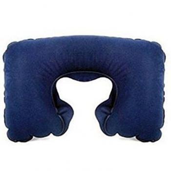 Inflatable Blue Travel Pillow with Flocked U‑Shape Design