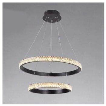 Lustre Moderne LED 60 W 2 Cercles en Cristal avec Télécommande Noir