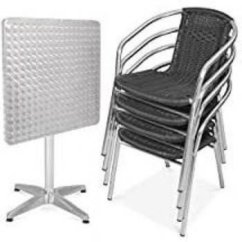 VISTA‑Quadrato: Tavolo Alluminio e 4 Sedie Nere