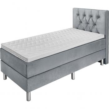 Cama Boxspring Basic Terciopelo con Cabecero Chesterfield – 90×200 cm – Gris Claro – Firme